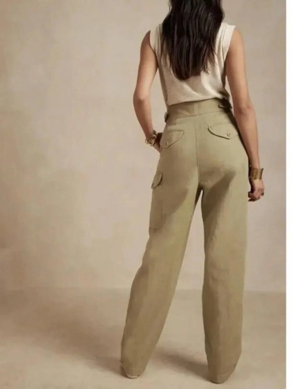 Banana Republic Heritage Explorer High-Waist Pleated Khaki Wide-Leg linen Pants